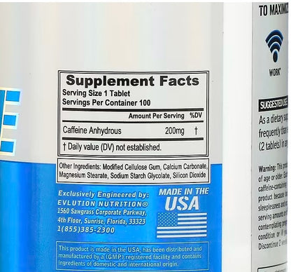 EVLution Nutrition, Caffeine, 200 mg, 100 Tablets