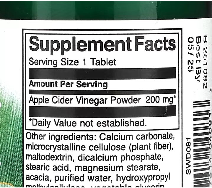 Swanson, Apple Cider Vinegar, 200 mg , 30 Tablets