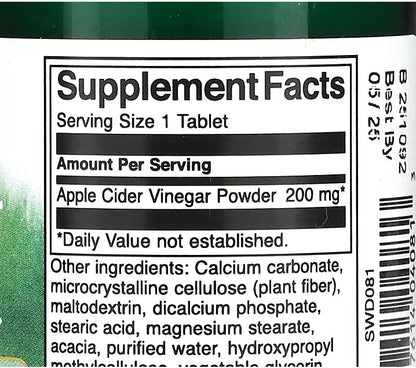 Swanson, Apple Cider Vinegar, 200 mg , 30 Tablets