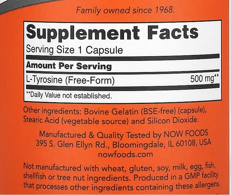 NOW Foods, L-Tyrosine, 500 mg, 120 Capsules
