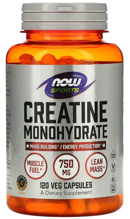 NOW Foods, Sports, Creatine Monohydrate, 4,500 mg, 120 كبسولة نباتية (750 ملغ لكل كبسولة) 