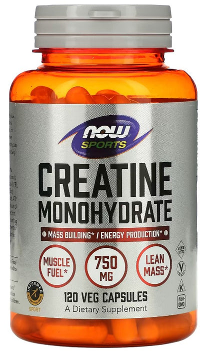 NOW Foods, Sports, Creatine Monohydrate, 4,500 mg, 120 كبسولة نباتية (750 ملغ لكل كبسولة) 