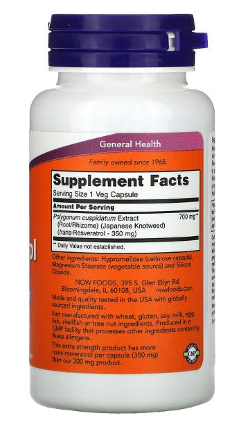 NOW Foods, Extra Strength Resveratrol, 350 mg, 60 Veg Capsules