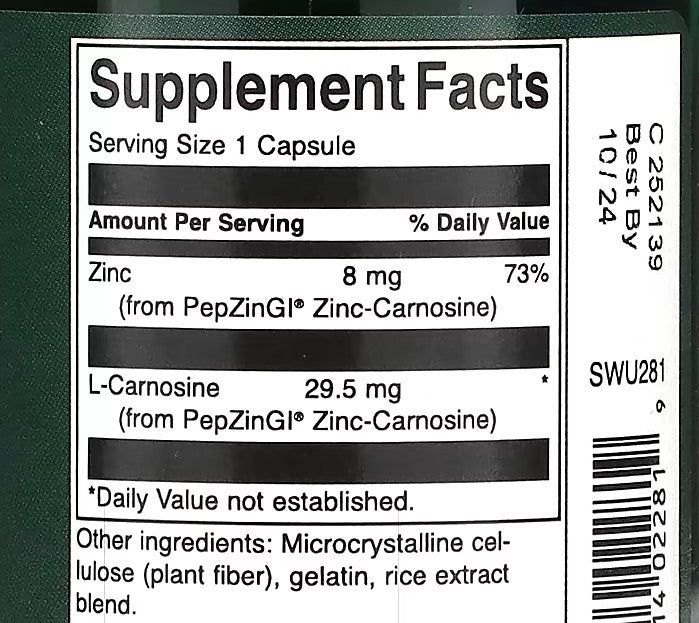 Swanson, Zinc Carnosine, 60 Capsules