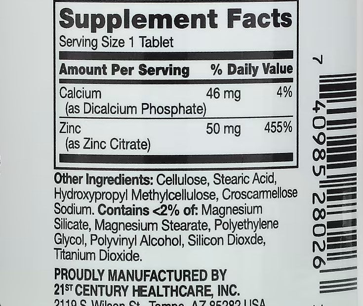 21st Century, Zinc Citrate, 50 mg, 60 Tablets
