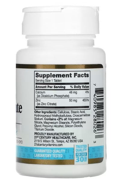 21st Century, Zinc Citrate, 50 mg, 60 Tablets