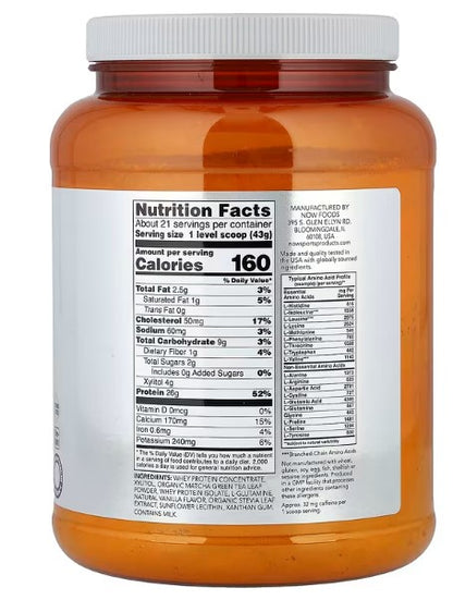 NOW Foods, Sports, Whey Protein Powder, Matcha, 2 lbs (907 g)