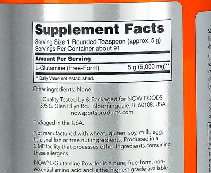 NOW Foods, Sports, L-Glutamine Powder, 1 lbs (454 g)