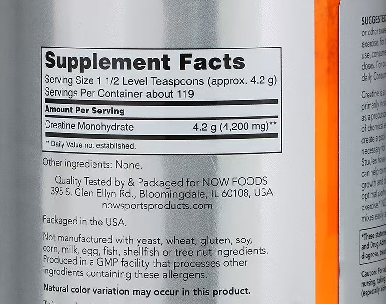 NOW Foods, Sports, Micronized Creatine Monohydrate, 1.1 lbs (500 g)