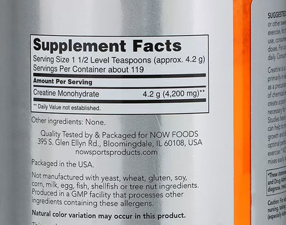 NOW Foods, Sports, Micronized Creatine Monohydrate, 1.1 lbs (500 g)