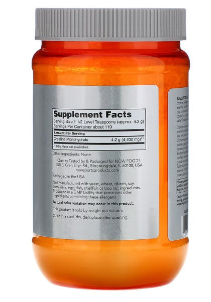 NOW Foods, Sports, Micronized Creatine Monohydrate, 1.1 lbs (500 g)