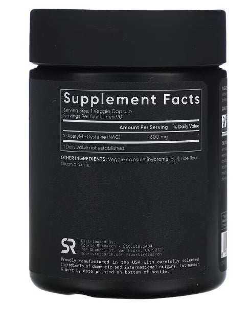 Sports Research, NAC, N-Acetyl-Cysteine, 600 mg, 90 Veggie Capsules