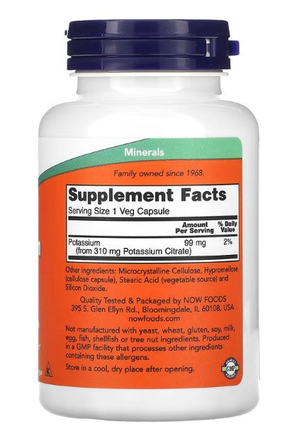 NOW Foods, Potassium Citrate, 99 mg, 180 Veg Capsules