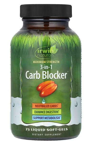 Irwin Naturals, 3-In-1 Carb Blocker®, Maximum Strength, 75 Liquid Soft-Gels
