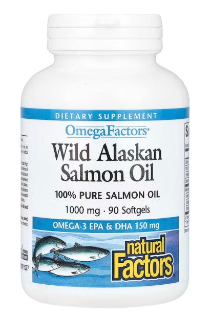 Natural Factors, OmegaFactors, Wild Alaskan Salmon Oil, 1,000 mg, 90 Softgels