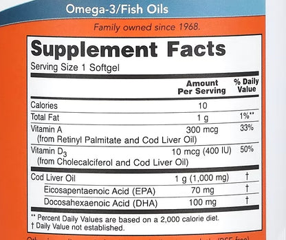 NOW Foods, Cod Liver Oil, 1,000 mg, 180 Softgels