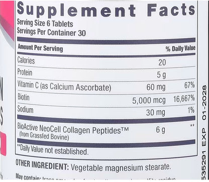 NeoCell, Grassfed Collagen Peptides + Vitamin C & Biotin, 180 Tablets