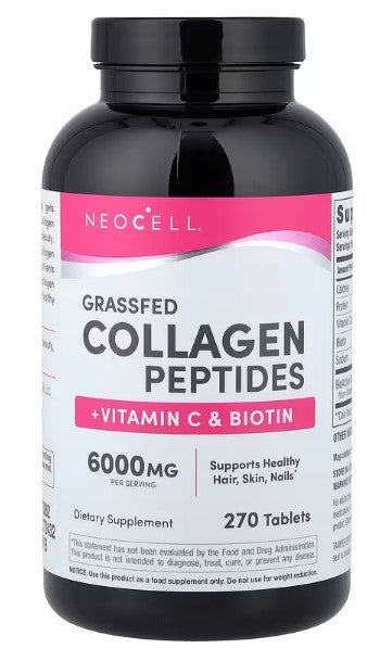 NeoCell, Grassfed Collagen Peptides + Vitamin C & Biotin, 270 Tablets