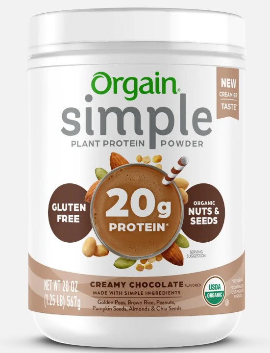 Orgain, Simple, Plant Protein Powder, Creamy Chocolate, 1.25 lb (567 g)