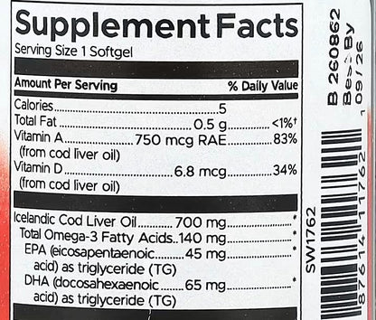Swanson, Cod Liver Oil, Double Strength, 30 Softgels