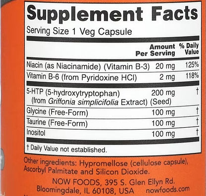 NOW Foods, 5-HTP, Double Strength, 200 mg, 60 Veg Capsules