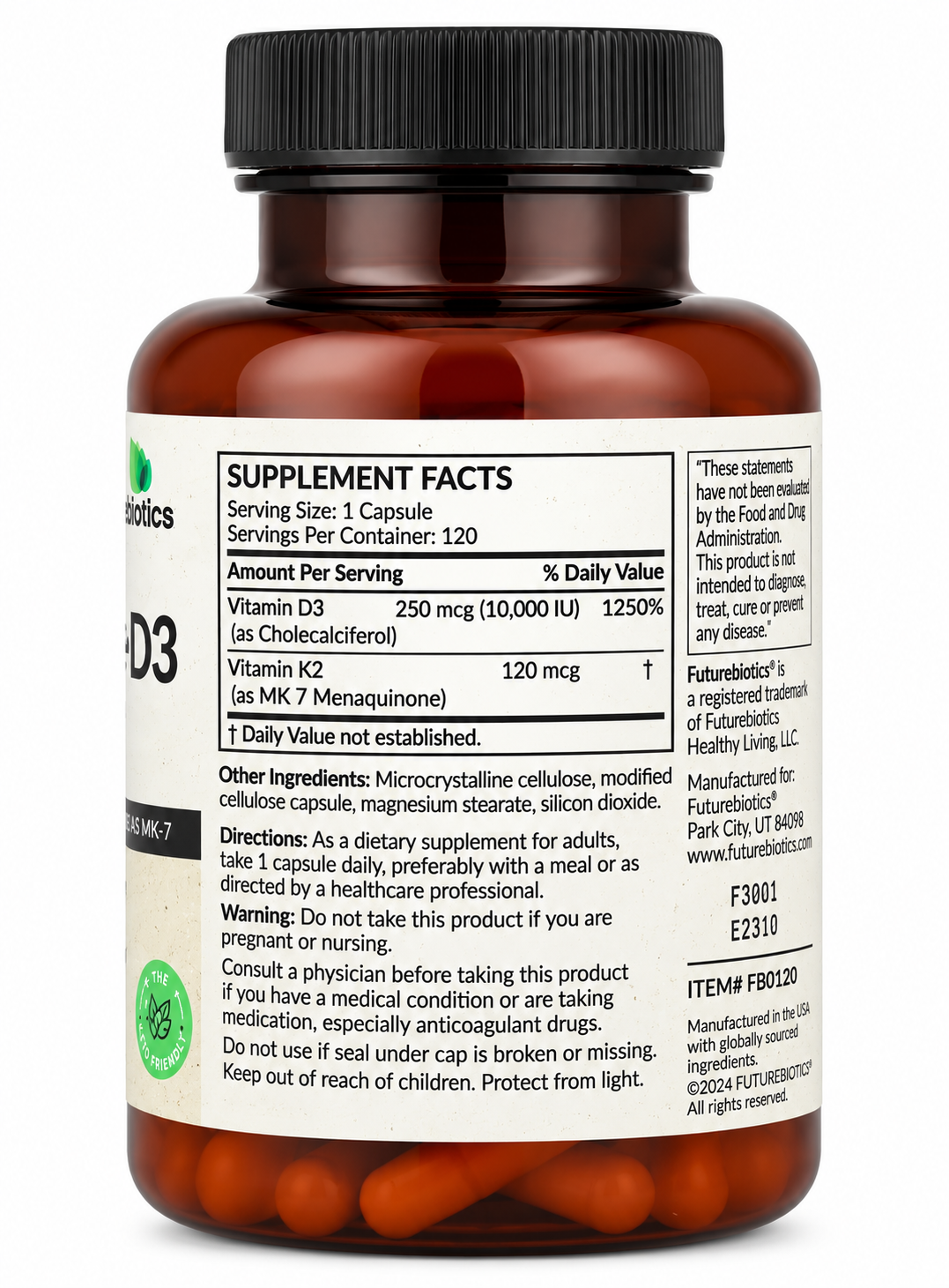 Futurebiotics, Vitamin K2 + D3, Extra Strength, 120 Capsules