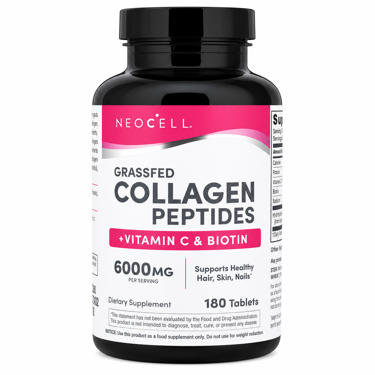 NeoCell, Grassfed Collagen Peptides + Vitamin C & Biotin, 180 Tablets