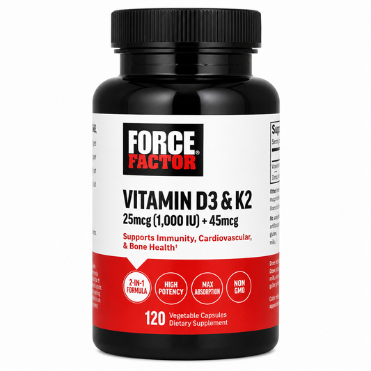 Force Factor فيتامين D3 وK2، 120 كبسولة نباتية