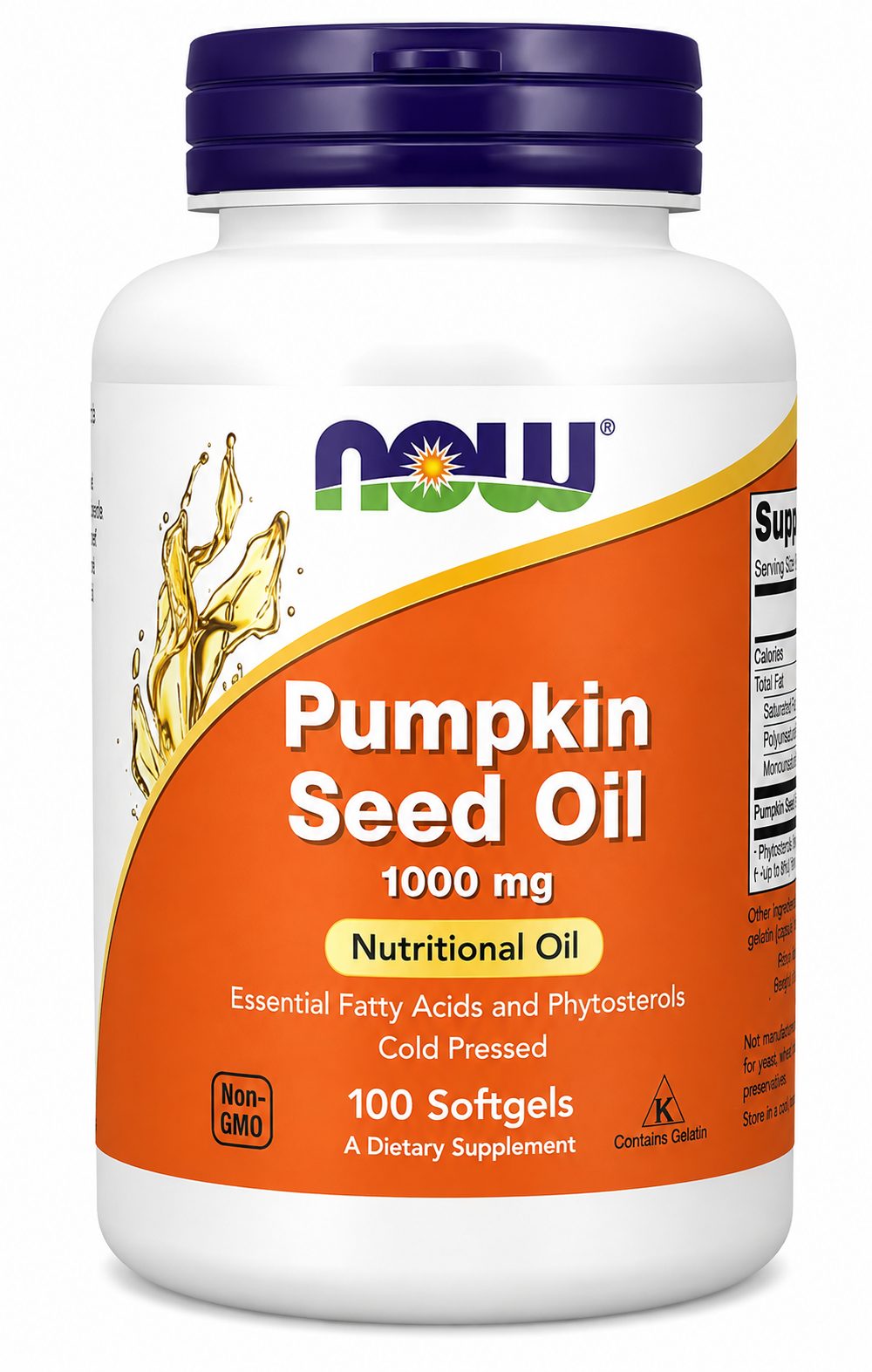 NOW Foods زيت بذور اليقطين، 1000 ملغ، 100 كبسولة هلامية (500 ملغ لكل كبسولة هلامية)