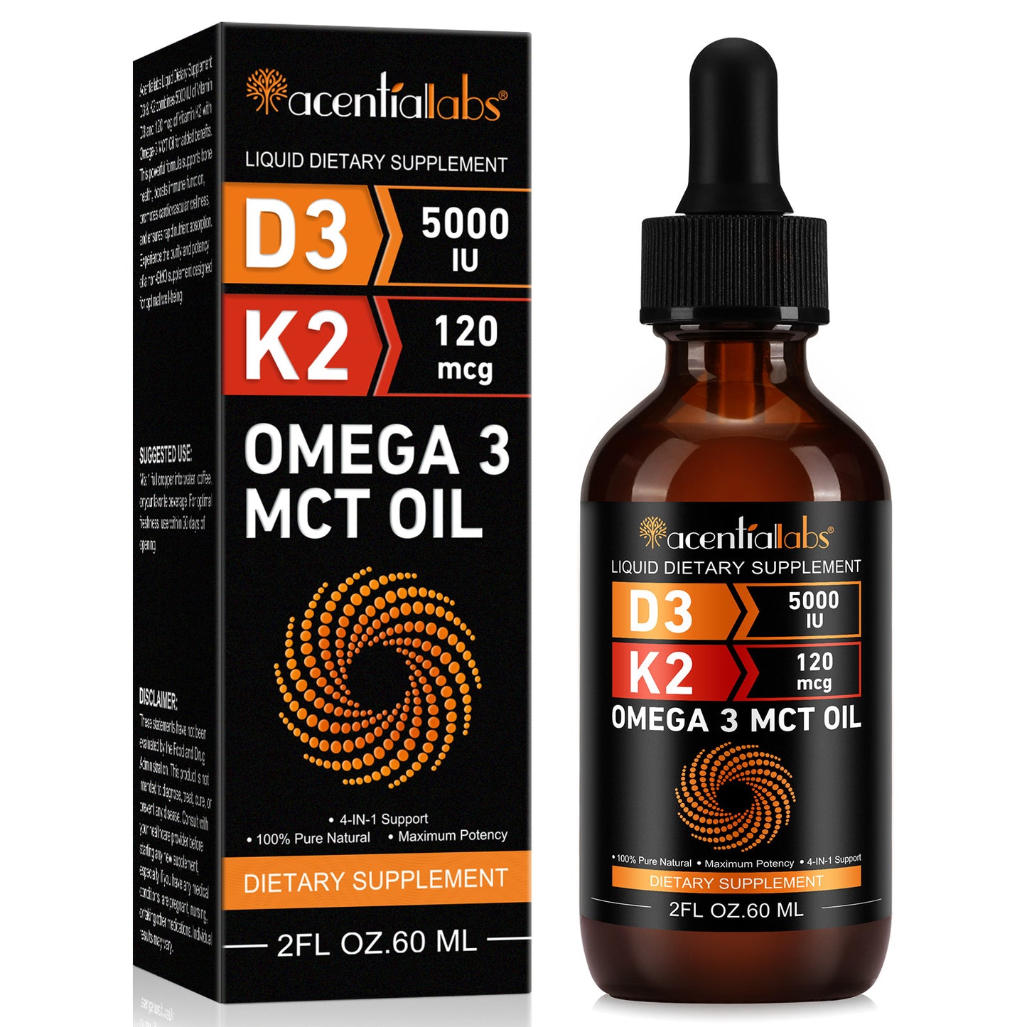 Vitamin ,d3&k2 ,d3k2 ,d-3 & k-2 with MCT oil, 5000IU, 120mcg