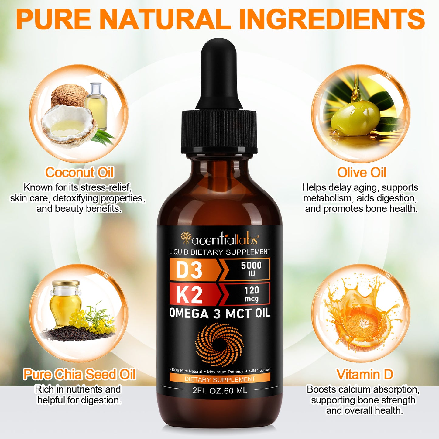 Vitamin ,d3&k2 ,d3k2 ,d-3 & k-2 with MCT oil, 5000IU, 120mcg