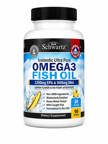 Premium Omega-3 Fish Oil 🐟🍋, 1200mg EPA + 900mg DHA,90 softgels,omega3