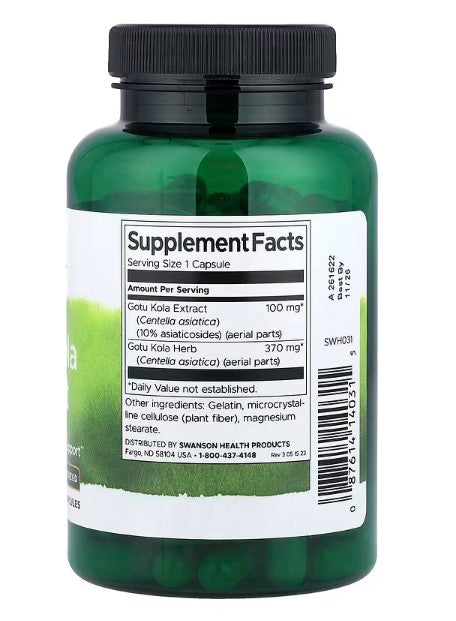 Swanson, Gotu Kola Extract, Standardized, 100 mg, 120 Capsules