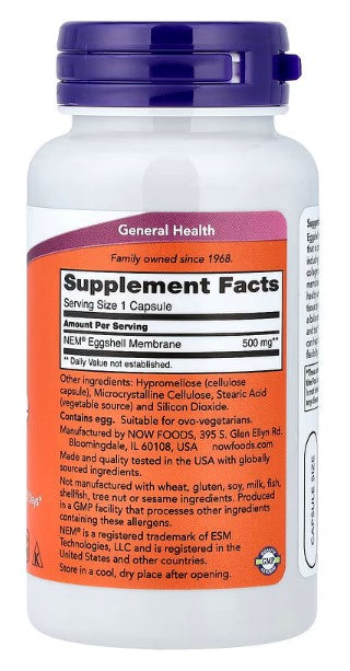 NOW Foods, غشاء قشر البيض, 500 ملجم، 60 كبسولة