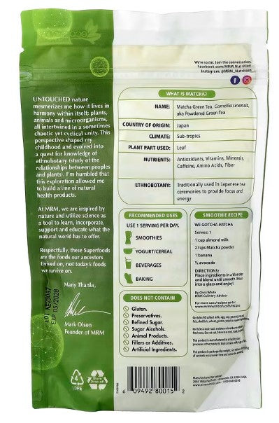 MRM Nutrition, Matcha Green Tea Powder, 6 oz (170 g)