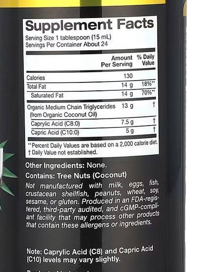 California Gold Nutrition, رياضي, زيت MCT عضوي, بدون نكهة, 12 أونصة سائلة (355 مل)
