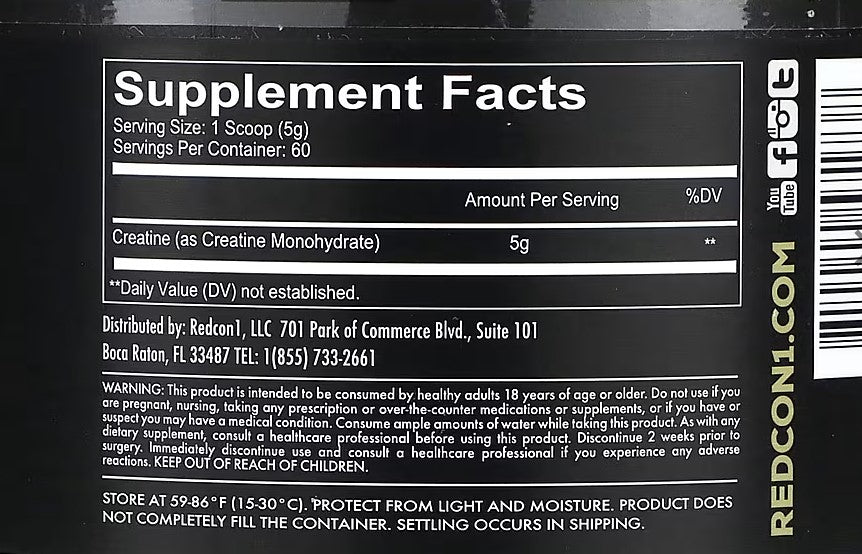 Creatine Monohydrate- Redcon1 (90servings)