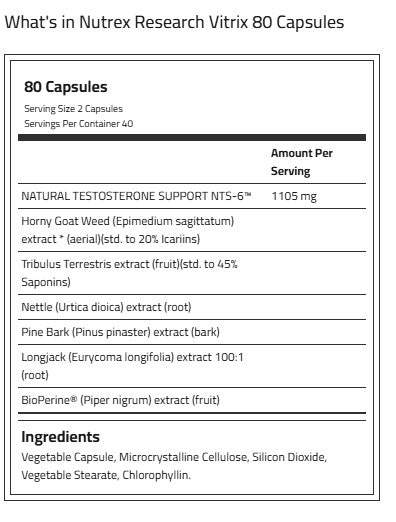 Testosterone Booster Natural- Vitrix by nutrex 30 servings