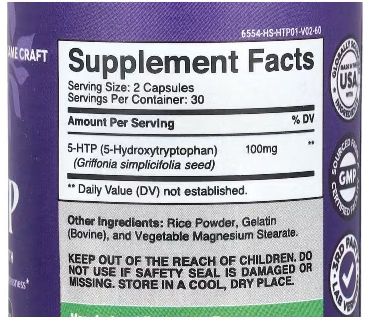 Nature's Craft, 5-HTP, 5htp, 60 Capsules (50 mg per Capsule)