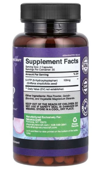 Nature's Craft, 5-HTP, 5htp, 60 Capsules (50 mg per Capsule)
