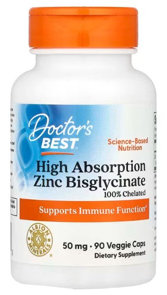 Zinc Bisglycinate, 50 mg, 90 Veggie Caps, Doctor's Best, High Absorption