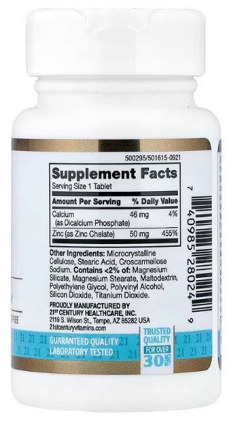 Zinc, 21st Century,  50 mg, 60 Tablets