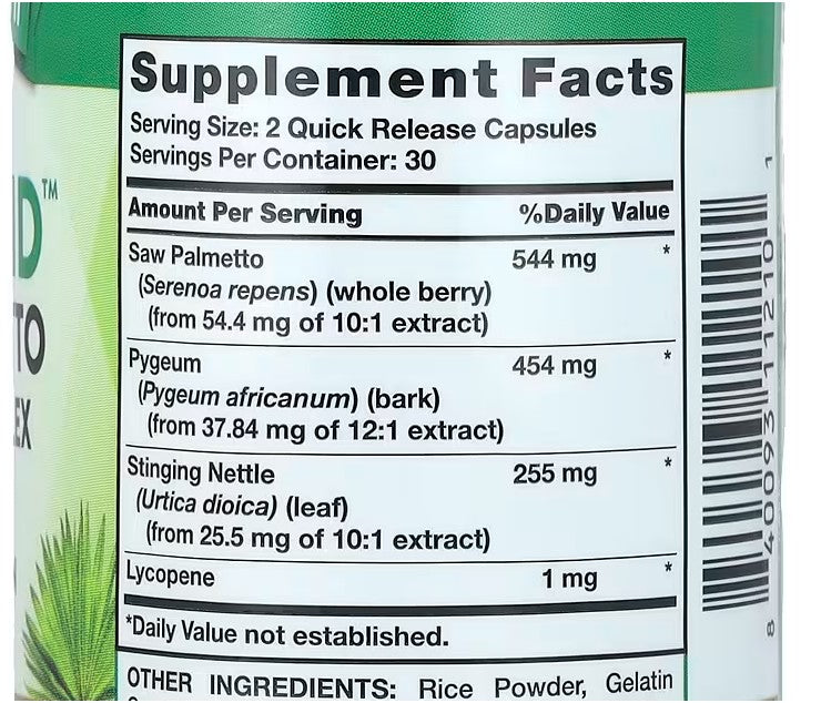 Saw Palmetto Herbal Complex, Prostate Support ,Nature's Truth,  60 Quick Release Capsules