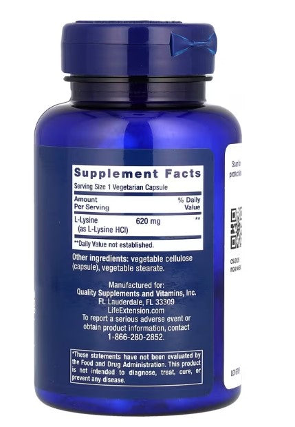 Life Extension, L-Lysine, 620 mg, 100 Vegetarian Capsules