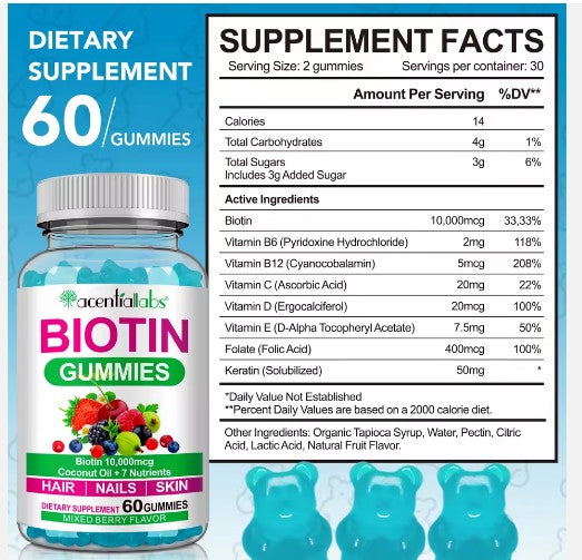Biotin Gummies, 10,000mcg, 60 Gummies