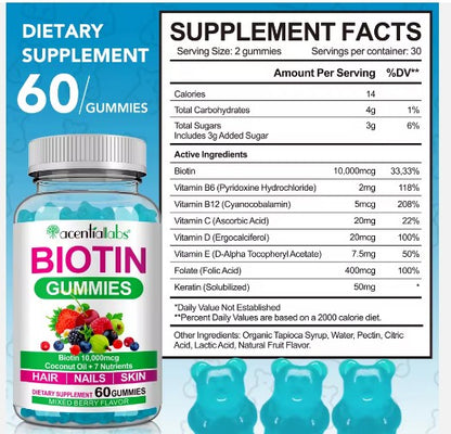 Biotin Gummies, 10,000mcg, 60 Gummies