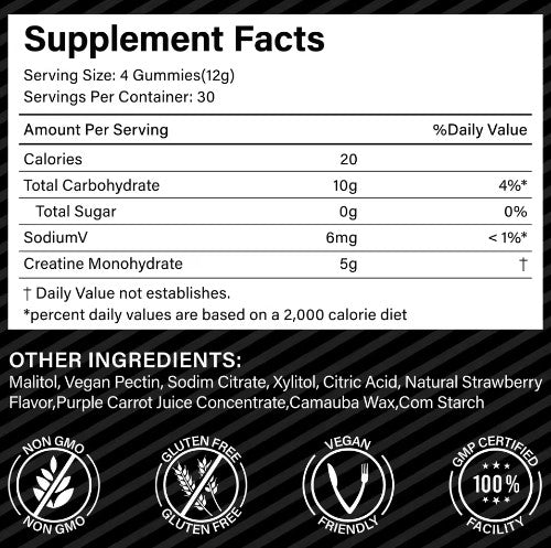 Creatine gummies, 120Gummies, Strawberry
