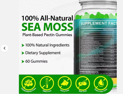Sea Moss Shilajit Ashwagandha Black Seed Oil Ginger in one gummy, 60 Gummies