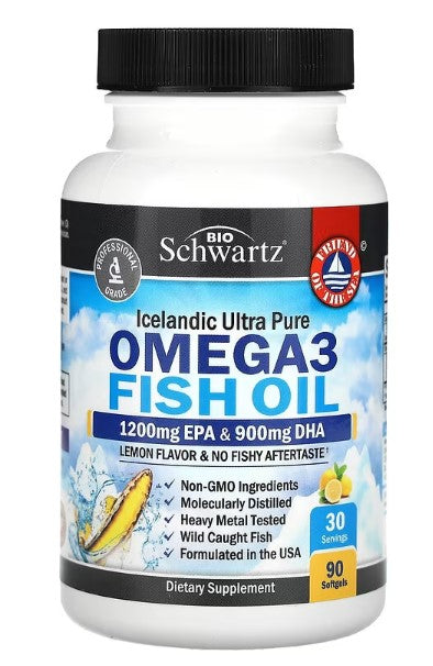 Premium Omega-3 Fish Oil 🐟🍋, 1200mg EPA + 900mg DHA,90 softgels,
