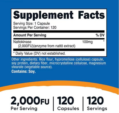 Nutricost, Nattokinase, 100 mg (2,000 FU), 120 Capsules